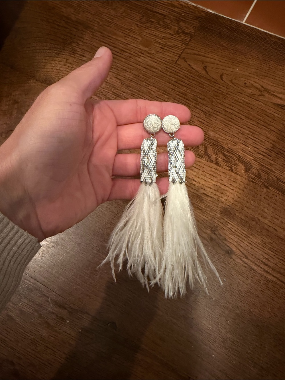 Mignonne Gavigan Ivory Feather Tassel Earrings